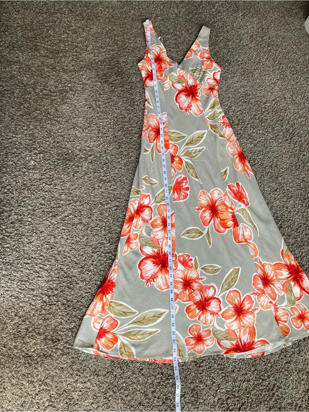 Paper Heart Boho Floral Midi Dress Green Orange Hibiscus XS NWT - Picture 4 of 12